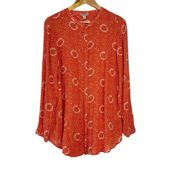 Lucky Brand Shirt Womens Large Orange Bishop Collar Festival Western Floral Boho - Picture 1 of 11